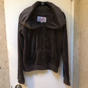 Gray velour track suit jacket with high collar